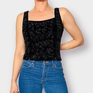90s Kay Unger Black Beaded Corset Style‎ Top Size M/L